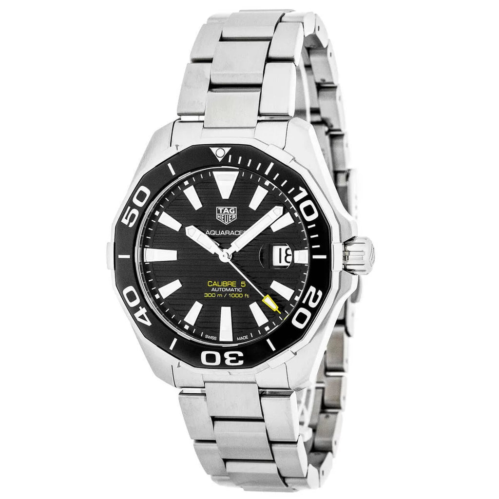 Tag Heuer Aquaracer Caliber 5 Black Dial Silver Steel Strap Watch for Men - WAY201A .BA0927 Authentic Buy Shop Now
