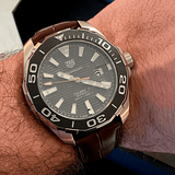Tag Heuer Aquaracer Caliber 5 Black Dial Brown Leather Strap Watch for Men - WAY201M.FC6474 Authentic Buy Shop Now