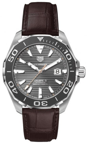 Tag Heuer Aquaracer Caliber 5 Black Dial Brown Leather Strap Watch for Men - WAY201M.FC6474 Authentic Buy Shop Now
