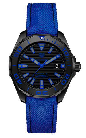 Tag Heuer Aquaracer Calibre 5 Automatic Titanium Black Dial Blue Nylon Strap Watch for Gents - WAY208B.FC6382 Authentic Buy Shop Now