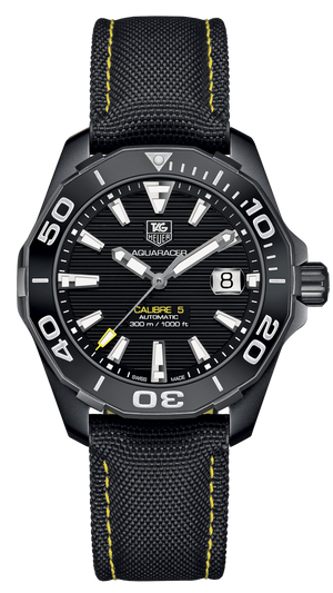 Tag Heuer Aquaracer Calibre 5 Automatic Black Dial Black Nylon Strap Watch for Men - WAY218A.FC6362 Authentic Buy Shop Now