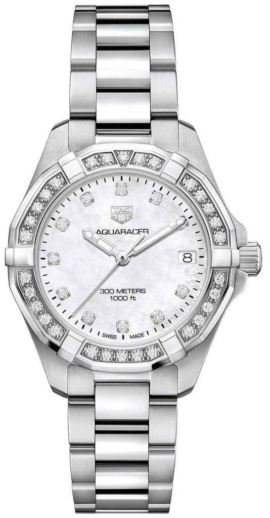 Tag Heuer Aquaracer Diamonds White Mother of Pearl Dial Silver Steel Strap Watch for Women - WBD1315.BA0740 Authentic Buy Shop Now