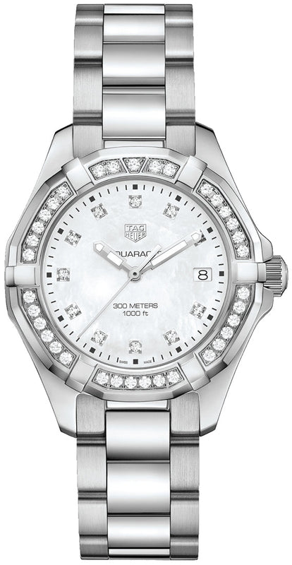 Tag Heuer Aquaracer Diamonds Mother of Pearl White Dial Silver Steel Strap Watch for Women - WBD131C.BA0748 Authentic Buy Shop Now