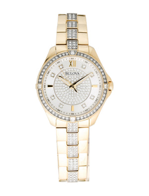 Bulova Crystal Collection Silver Crystal Dial Gold Steel Strap Watch for Women - 98L228 Authentic Buy Shop Now