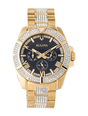 Bulova Crystal Collection Blue Dial Gold Steel Strap Watch for Men - 98C128 Authentic Buy Shop Now