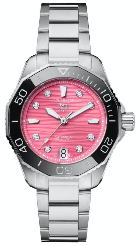 Tag Heuer Aquaracer Professional 300 Automatic Diamonds Pink Dial Silver Steel Strap Watch for Women - WBP231J.BA0618 Authentic Buy Shop Now