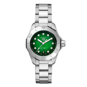 Tag Heuer Aquaracer Professional 200 Automatic Diamond Green Dial Silver Steel Strap Watch for Women - WBP2415.BA0622 Authentic Buy Shop Now