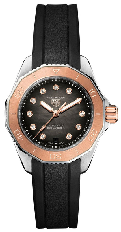 Tag Heuer Aquaracer Professional 200 Automatic Diamonds Black Dial Black Rubber Strap Watch for Women - WBP2451.FT6200 Authentic Buy Shop Now