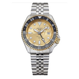 Seiko 5 Sports GMT Automatic 70th Anniversary Taiwan Limited Edition Gold Dial Silver Steel Strap Watch For Men - SSK044K1