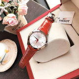 Tissot Couturier Lady Silver Dial Red Leather Strap Watch for Women - T035.210.16.031.01 Authentic Buy Shop Now