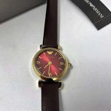 Emporio Armani Gianni T Bar Burgundy Dial Burgundy Leather Strap Watch For Women - AR1758 Authentic Buy Shop Now
