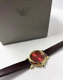 Emporio Armani Gianni T Bar Burgundy Dial Burgundy Leather Strap Watch For Women - AR1758 Authentic Buy Shop Now