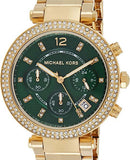 Michael Kors Parker Chronograph Green Dial Gold Steel Strap Watch for Women - MK6263 Authentic Buy Shop Now