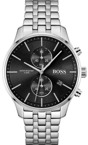 Hugo Boss Associate Black Dial Silver Steel Strap Watch for Men - 1513869 Authentic Buy Shop Now