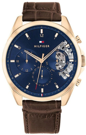 Tommy Hilfiger Baker Chronograph Blue Dial Brown Leather Strap Watch For Men - 1710453 Authentic Buy Shop Now