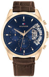 Tommy Hilfiger Baker Chronograph Blue Dial Brown Leather Strap Watch For Men - 1710453 Authentic Buy Shop Now