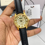 Gucci Eryx Automatic Chevron Gold Dial Black Leather Strap Watch For Men - YA126340 Authentic Buy Shop Now