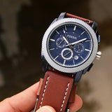Fossil Machine Chronograph Blue Dial Brown Leather Strap Watch for Men - FS5232 Authentic Buy Shop Now