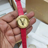 Versace Virtus Mini Quartz Gold Dial Red Leather Strap Watch For Women - VET300521 Authentic Buy Shop Now