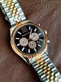 Michael Kors Lexington Chronograph Crystals Black Dial Two Tone Steel Strap Watch for Men - MK8714 Authentic Buy Shop Now