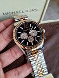 Michael Kors Lexington Chronograph Crystals Black Dial Two Tone Steel Strap Watch for Men - MK8714 Authentic Buy Shop Now