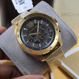 Michael Kors Brecken Chronograph Black Dial Gold Mesh Strap Watch For Men - MK8867 Authentic Buy Shop Now