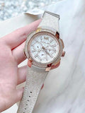 Michael Kors Sidney Chronograph White Dial Beige Leather Strap Watch For Women - MK6949 Authentic Buy Shop Now