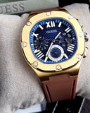Guess Headline Chronograph Blue Dial Brown Silicone Strap Watch For Men - GW0571G5 Authentic Buy Shop Now