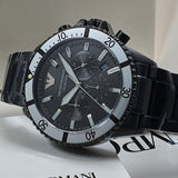 Emporio Armani Diver Chronograph Black Dial Black Steel Strap Watch For Men - AR80050 Authentic Buy Shop Now