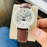 Fossil Neutra Minimalist Moonphase Silver Dial Brown Leather Strap Watch for Men - FS5905 Authentic Buy Shop Now