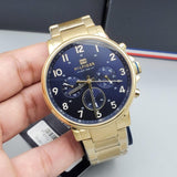 Tommy Hilfiger Daniel Chronograph Blue Dial Gold Steel Strap Watch for Men - 1710384 Authentic Buy Shop Now