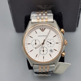 Emporio Armani Zeta Chronograph Quartz White Dial Two Tone Steel Strap Watch For Men - AR1998 Authentic Buy Shop Now
