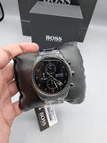 Hugo Boss Skymaster Chronograph Black Dial Black Steel Strap Watch for Men - 1513785 Authentic Buy Shop Now