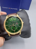 Tommy Hilfiger Hunter Green Dial Brown Leather Strap Watch for Men - 1791607 Authentic Buy Shop Now