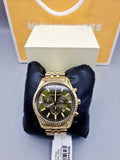 Michael Kors Lexington Chronograph Green Dial Gold Steel Strap Watch for Men - MK8446 Authentic Buy Shop Now