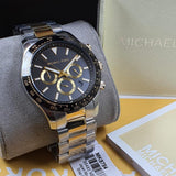 Michael Kors Layton Chronograph Black Dial Two Tone Steel Strap Watch For Men - MK8784 Authentic Buy Shop Now