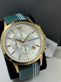 Emporio Armani Renato Chronograph Silver Dial Green Leather Strap Watch For Men - AR11233 Authentic Buy Shop Now