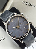 Emporio Armani Luigi Chronograph Blue Dial Black Leather Strap Watch For Men - AR1736 Authentic Buy Shop Now