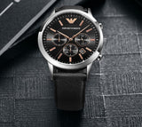 Emporio Armani Giovanni Analog Black Dial Black Leather Strap Watch For Men - AR11431 Authentic Buy Shop Now