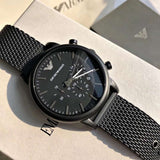 Emporio Armani Sport Chronograph Black Dial Black Mesh Bracelet Watch For Men - AR1968 Authentic Buy Shop Now