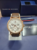 Tommy Hilfiger Evan White Dial Brown Leather Strap Watch for Men - 1710394 Authentic Buy Shop Now