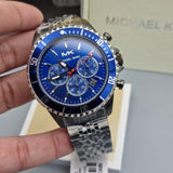 Michael Kors Bayville Chronograph Blue Dial Grey Steel Strap Watch For Men - MK8727 Authentic Buy Shop Now