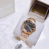 Michael Kors Noire Black Dial Rose Gold Steel Strap Watch for Women - MK3585 Authentic Buy Shop Now