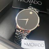 Movado Museum Classic Black Dial Silver Steel Strap Watch For Men - 606504 Authentic Buy Shop Now