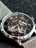 Tommy Hilfiger Chronograph Black Dial Silver Mesh Bracelet Watch for Men - 1791292 Authentic Buy Shop Now