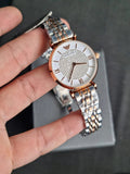 Emporio Armani Gianni T Bar Analog White Dial Two Tone Steel Strap Watch For Women - AR2076 Authentic Buy Shop Now