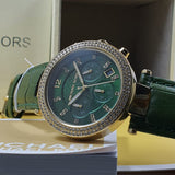 Michael Kors Parker Chronograph Green Dial Green Leather Strap Watch For Women - MK6985 Authentic Buy Shop Now