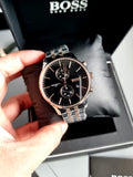 Hugo Boss Associate Chronograph Black Dial Two Tone Steel Strap Watch for Men - 1513840 Authentic Buy Shop Now