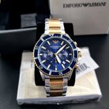 Emporio Armani Mario Chronograph Blue Dial Two Tone Steel Strap Watch For Men - AR11362 Authentic Buy Shop Now