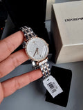 Emporio Armani Gianni T-Bar Silver Dial Two Tone Steel Strap Watch For Women - AR11293 Authentic Buy Shop Now